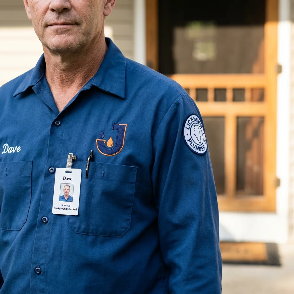 Licensed plumber showing ID badge in Eau Claire, WI