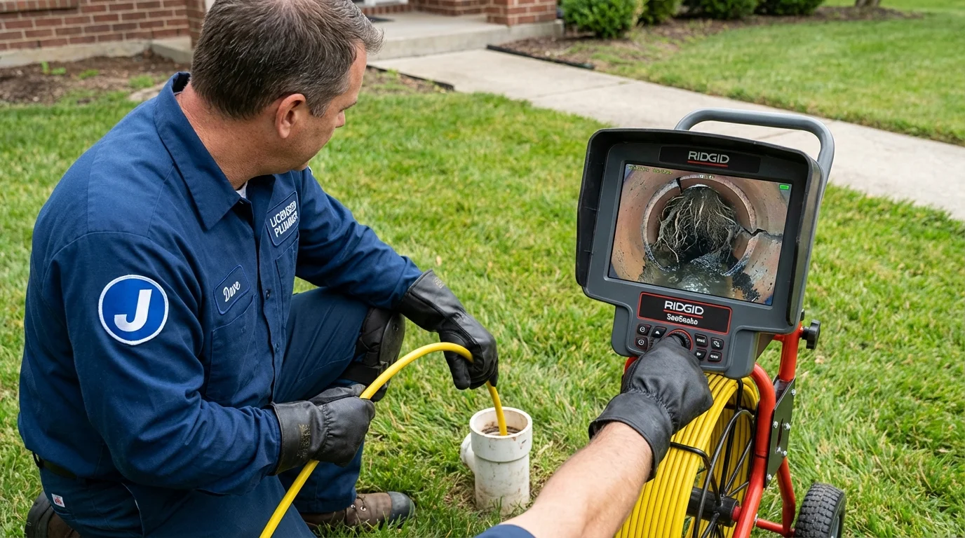 Sewer camera inspection being performed by Johns Plumbing LLC in Eau Claire