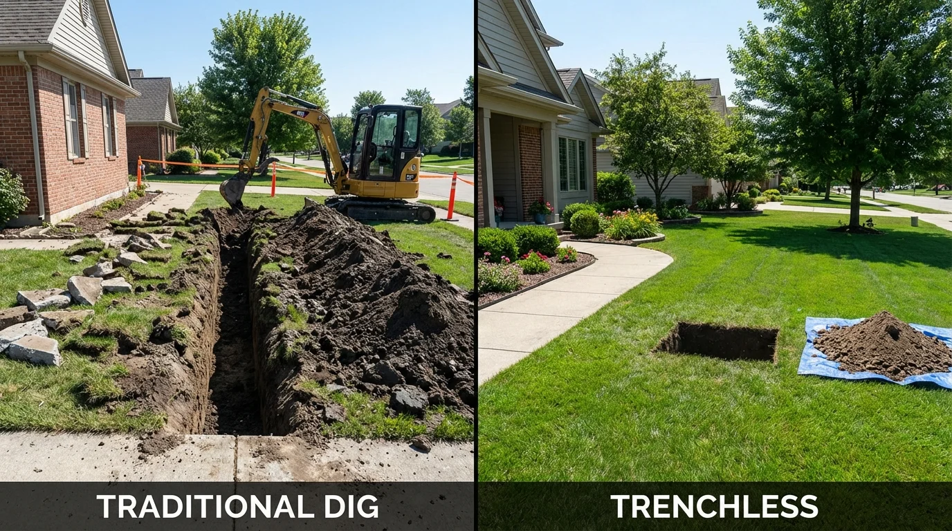 Trenchless sewer repair with minimal yard damage versus traditional excavation in Eau Claire, WI